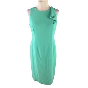 Ann Taylor jade green ruffle sleeve sheath dress ruffle on one shoulder, Seafoam